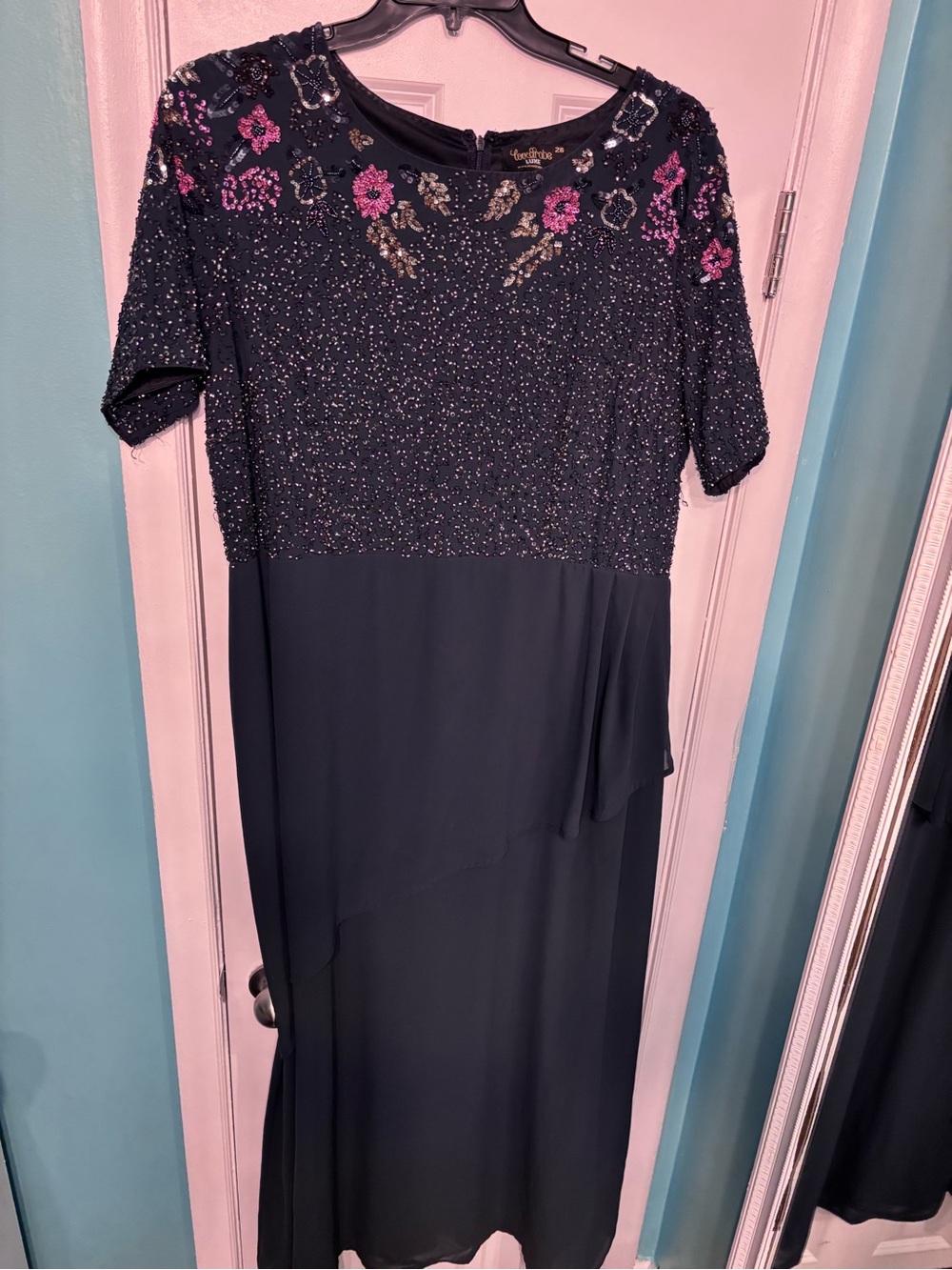 ASOS Navy Maxi Dress with Pink Floral Beading
